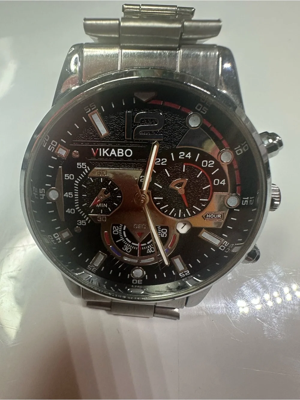 Men's Stainless Steel Watch with Black Dial